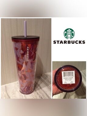 🆕STARBUCKS - NWT - PINK / PURPLE FLORAL 24OZ COLD CUP TUMBLER